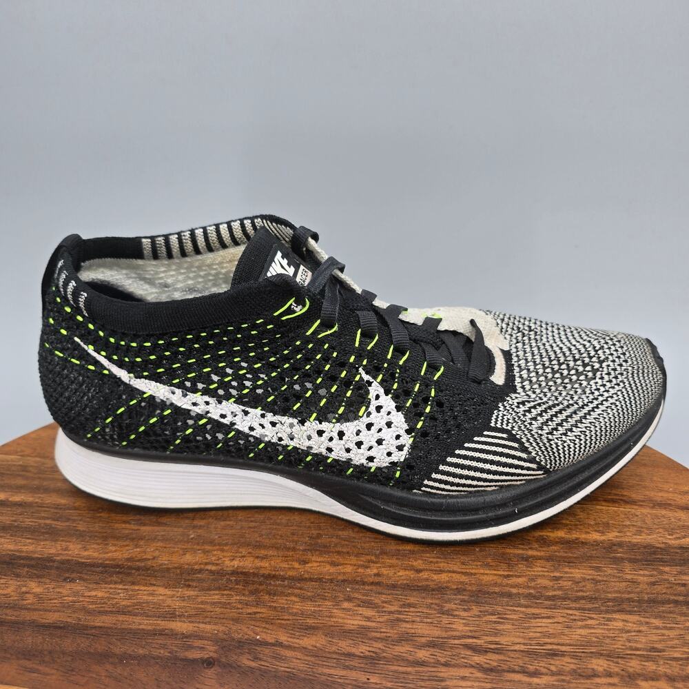 Nike Flyknit Racer Shoes Mens 6.5 Black White Volt Running Athletic Sneakers